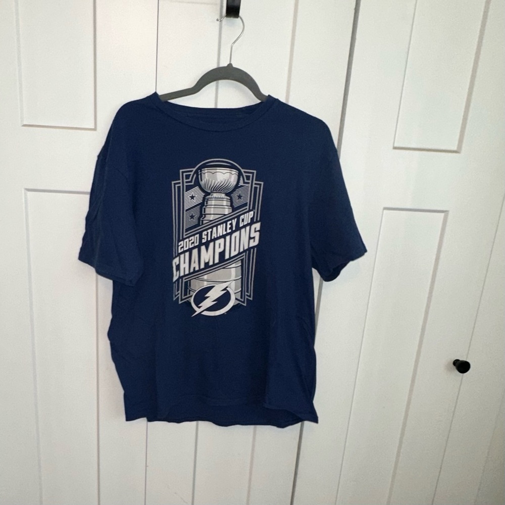 Fanatics Blue 2020 Stanley Cup Champions Tee Tampa Bay Lightning Large